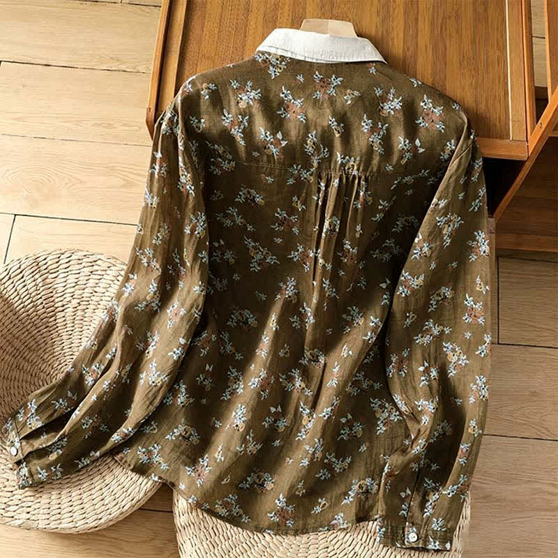 Buddha Stones Spring Summer Vintage Button-Up Floral Women's Long Sleeve Shirts With Pocket - image 1