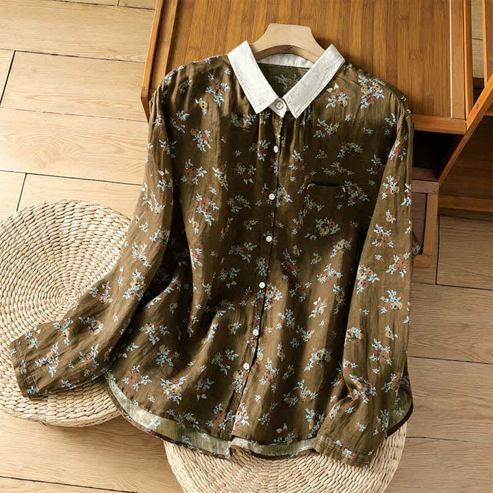 Buddha Stones Spring Summer Vintage Button-Up Floral Women's Long Sleeve Shirts With Pocket - Sienna - US8-10, UK/AU12-14, EU40-42 (2XL) - image 0