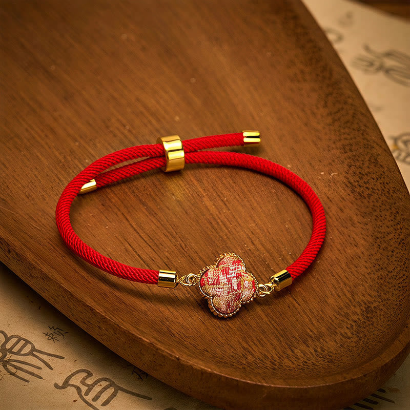 Buddha Stones Red String Song Brocade Four-leaf Clover Luck Bracelet - image 1