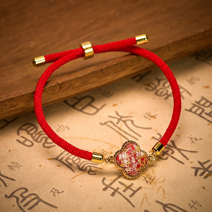 Buddha Stones Red String Song Brocade Four-leaf Clover Luck Bracelet - image 3