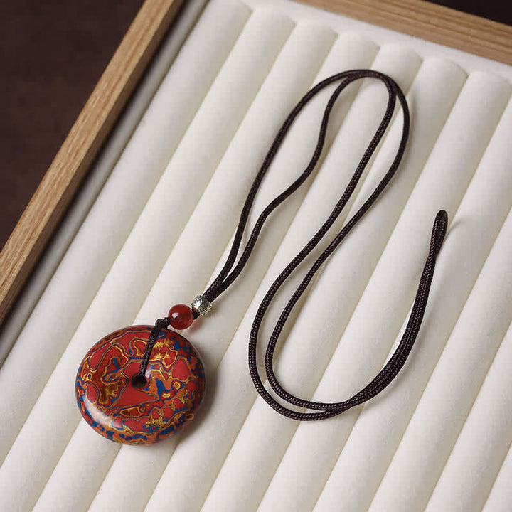 Buddha Stones Peace Buckle Braided Cord Pendant Necklace - Red Color Scheme Random Pattern - image 2