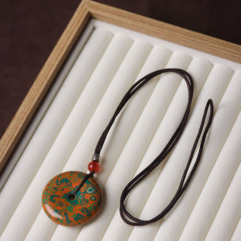 Buddha Stones Peace Buckle Braided Cord Pendant Necklace - Orange Color Scheme Random Pattern - image 7