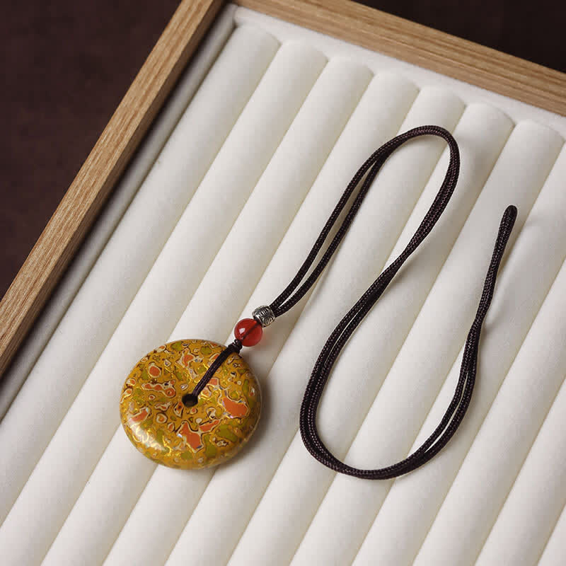 Buddha Stones Peace Buckle Braided Cord Pendant Necklace - Yellow Color Scheme Random Pattern - image 3