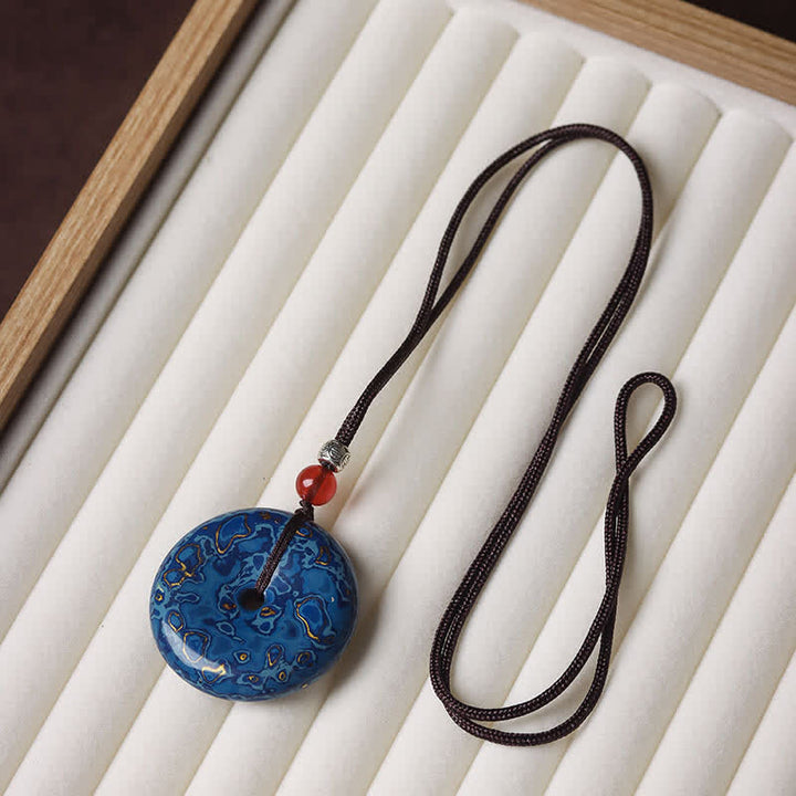 Buddha Stones Peace Buckle Braided Cord Pendant Necklace - Blue Color Scheme Random Pattern - image 1