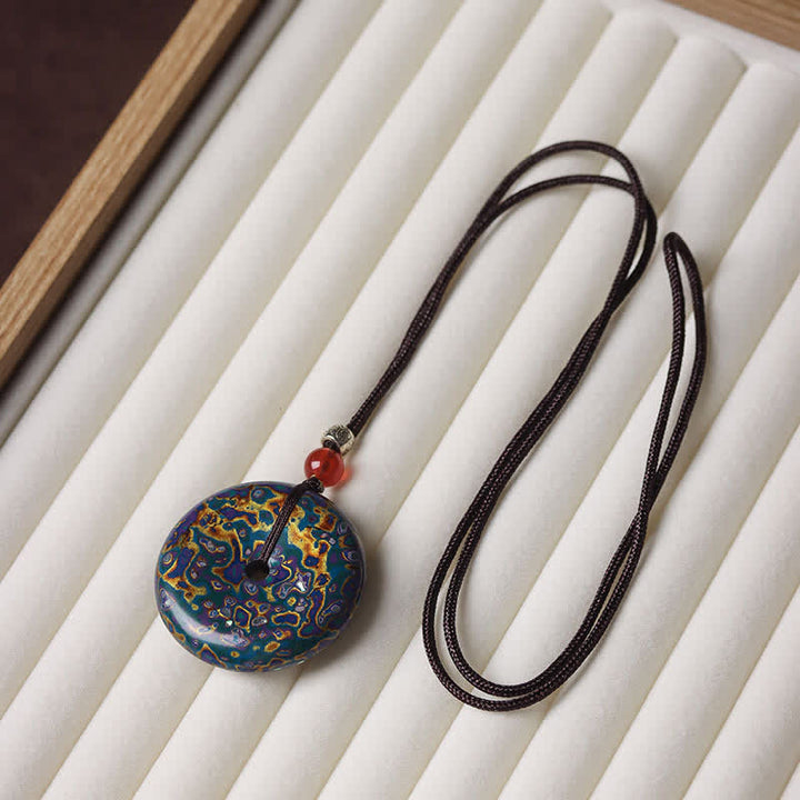 Buddha Stones Peace Buckle Braided Cord Pendant Necklace - Blue and Gold Color Scheme Random Pattern - image 4
