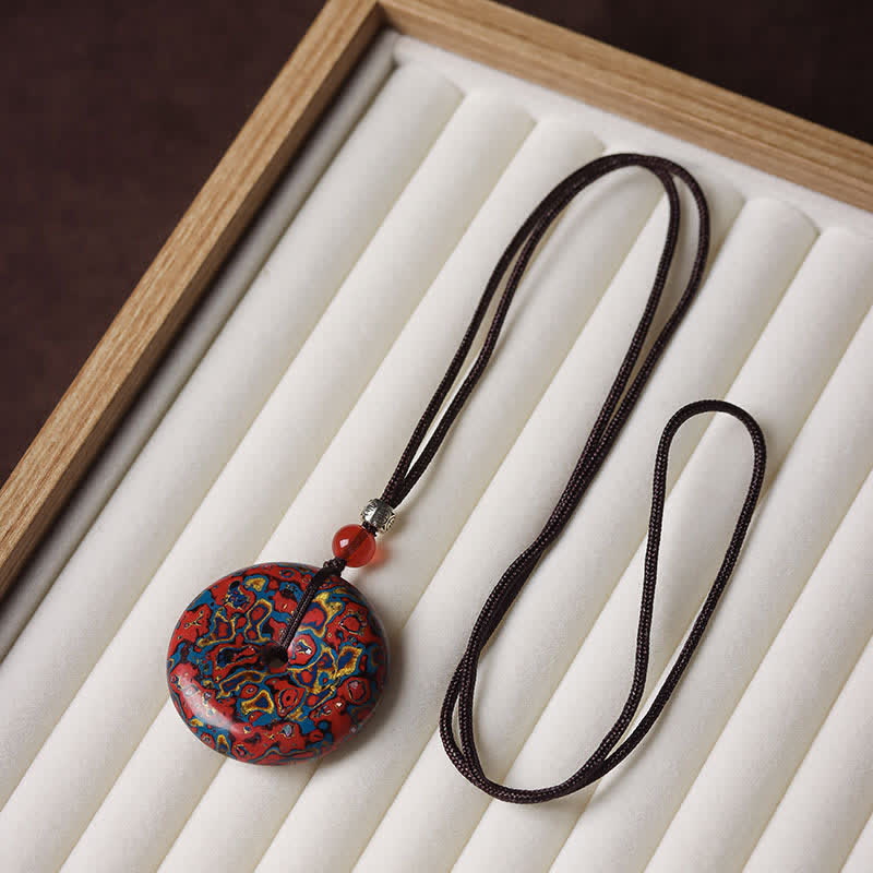 Buddha Stones Peace Buckle Braided Cord Pendant Necklace - Red and Blue Color Scheme Random Pattern - image 10