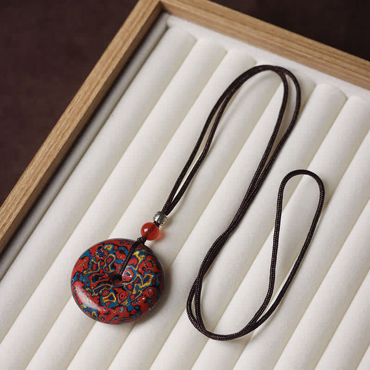 Buddha Stones Peace Buckle Braided Cord Pendant Necklace - Red and Blue Color Scheme Random Pattern - image 10
