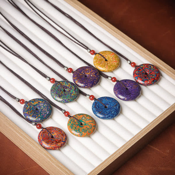 Buddha Stones Peace Buckle Braided Cord Pendant Necklace - image 0