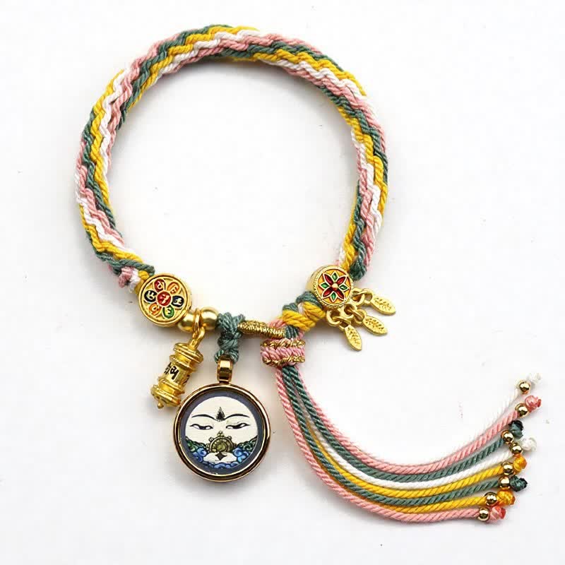 Buddha Stones Tibetan Titanium Steel Om Mani Padme Hum Strengthen Bracelet - Yellow Pink - image 9