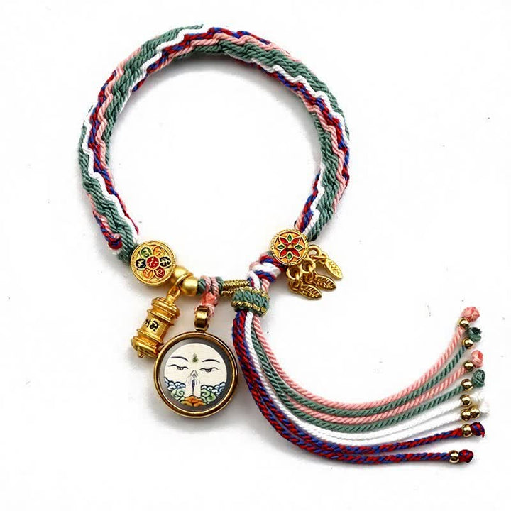 Buddha Stones Tibetan Titanium Steel Om Mani Padme Hum Strengthen Bracelet - Pink Green - image 2