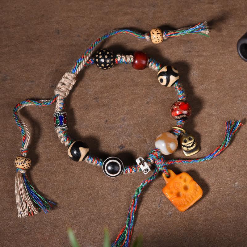 Buddha Stones Tibetan Dzi Bead Bone Braided Multicolor String Blessings Bracelet - Dzi Bead(Wealth ♥ Luck) - image 0