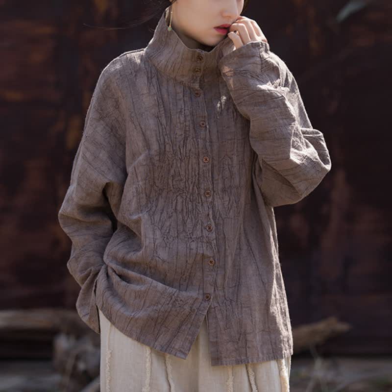 Buddha Stones Spring Fall Casual Tang Style Mandarin Collar Solid Ramie Women's Long Sleeve Shirts - Thistle - US4-8/10，UK/AU8-12/14，EU36-40/42 (F) - image 8