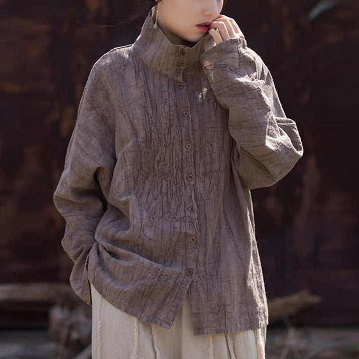 Buddha Stones Spring Fall Casual Tang Style Mandarin Collar Solid Ramie Women's Long Sleeve Shirts - Thistle - US4-8/10，UK/AU8-12/14，EU36-40/42 (F) - image 8
