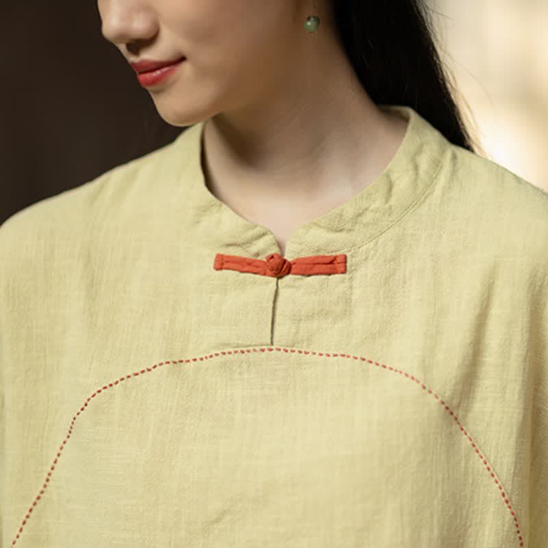 Buddha Stones Spring Fall Casual Tang Style Frog Button Solid Ramie Women's Long Sleeve Shirts With Pocket - image 9