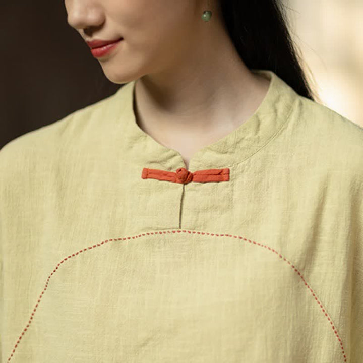 Buddha Stones Spring Fall Casual Tang Style Frog Button Solid Ramie Women's Long Sleeve Shirts With Pocket - image 9