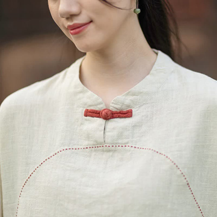 Buddha Stones Spring Fall Casual Tang Style Frog Button Solid Ramie Women's Long Sleeve Shirts With Pocket - image 4