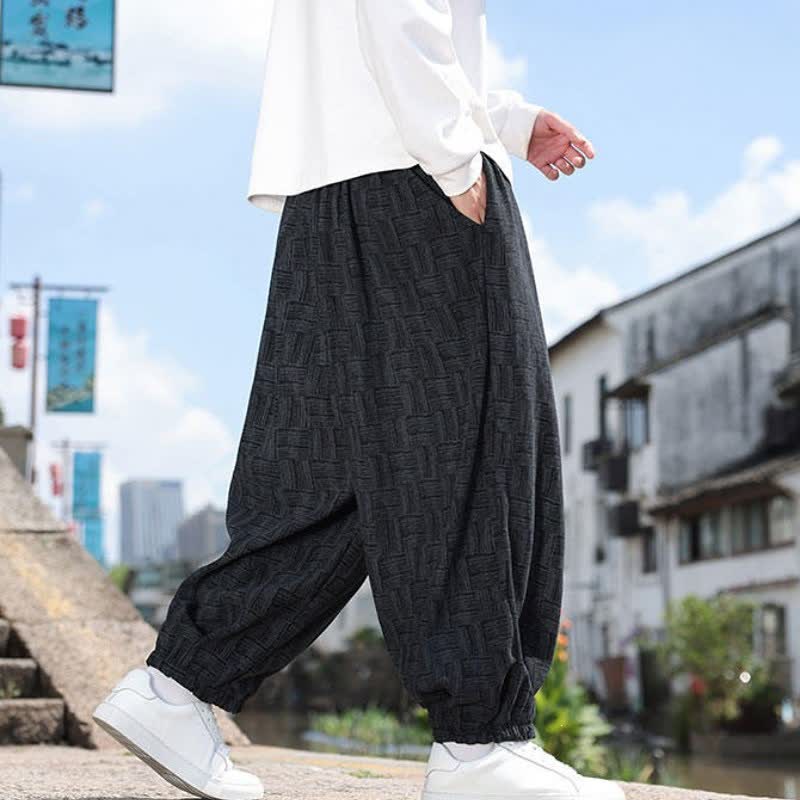 Buddha Stones Fall Winter Casual Vintage Drawstring Geometric Ankle Pants Men's Harem Pants With Pocket - image 1