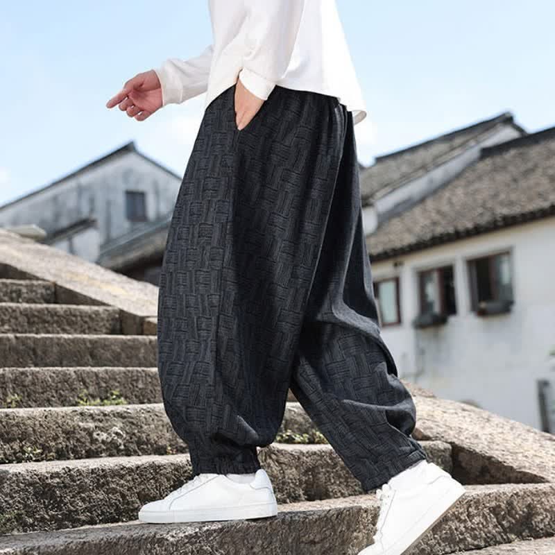 Buddha Stones Fall Winter Casual Vintage Drawstring Geometric Ankle Pants Men's Harem Pants With Pocket - image 3