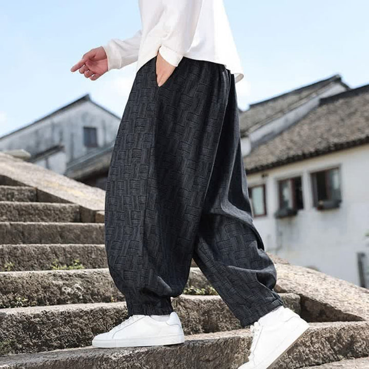 Buddha Stones Fall Winter Casual Vintage Drawstring Geometric Ankle Pants Men's Harem Pants With Pocket - image 3