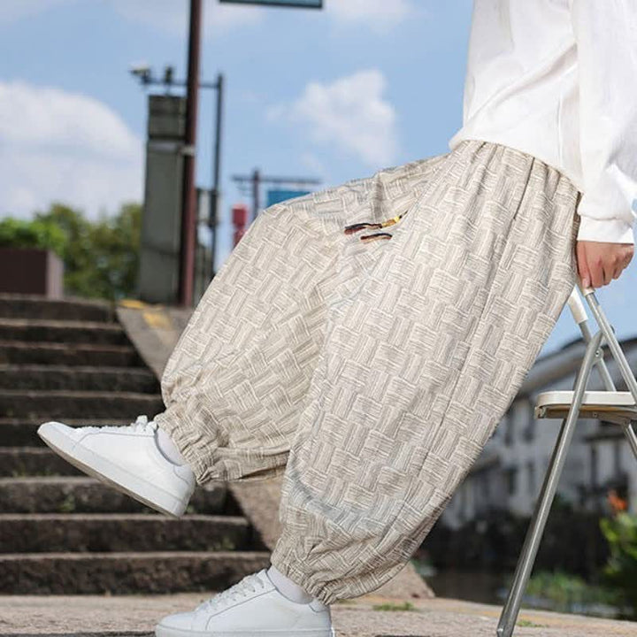 Buddha Stones Fall Winter Casual Vintage Drawstring Geometric Ankle Pants Men's Harem Pants With Pocket - image 7
