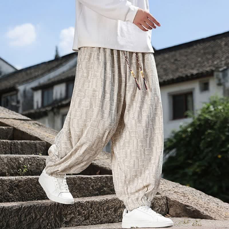 Buddha Stones Fall Winter Casual Vintage Drawstring Geometric Ankle Pants Men's Harem Pants With Pocket - image 9