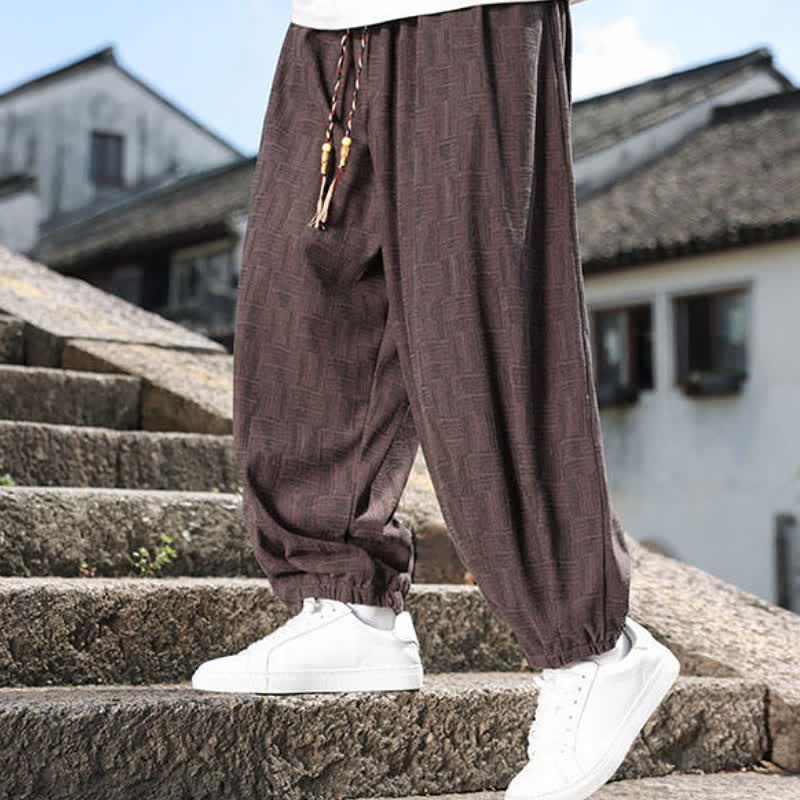 Buddha Stones Fall Winter Casual Vintage Drawstring Geometric Ankle Pants Men's Harem Pants With Pocket - image 19