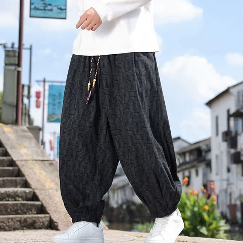 Buddha Stones Fall Winter Casual Vintage Drawstring Geometric Ankle Pants Men's Harem Pants With Pocket - image 4