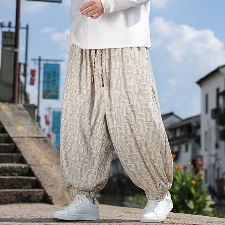 Buddha Stones Fall Winter Casual Vintage Drawstring Geometric Ankle Pants Men's Harem Pants With Pocket - image 6