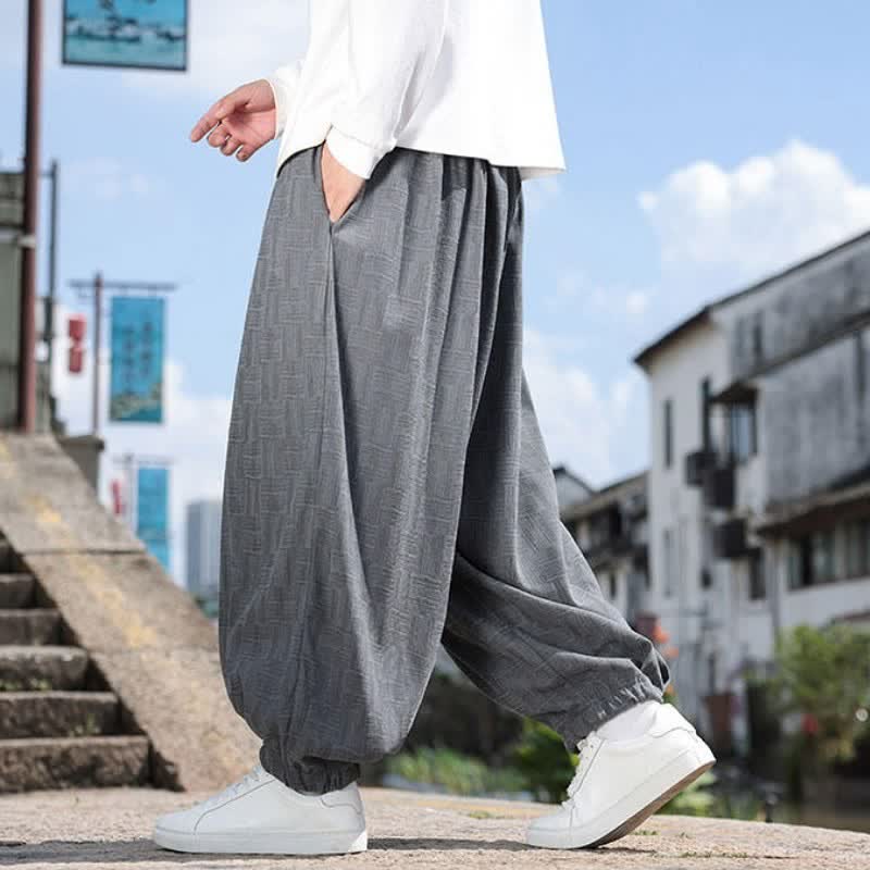 Buddha Stones Fall Winter Casual Vintage Drawstring Geometric Ankle Pants Men's Harem Pants With Pocket - image 13