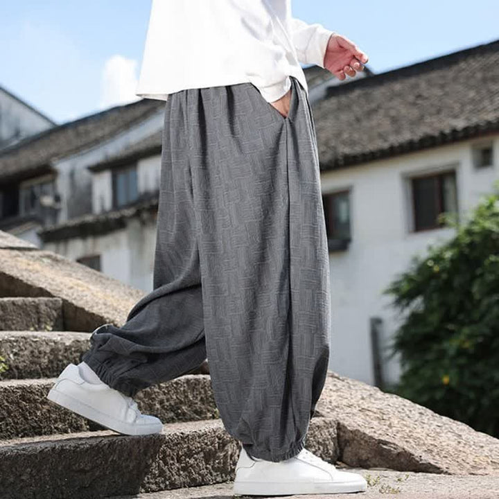 Buddha Stones Fall Winter Casual Vintage Drawstring Geometric Ankle Pants Men's Harem Pants With Pocket - image 14