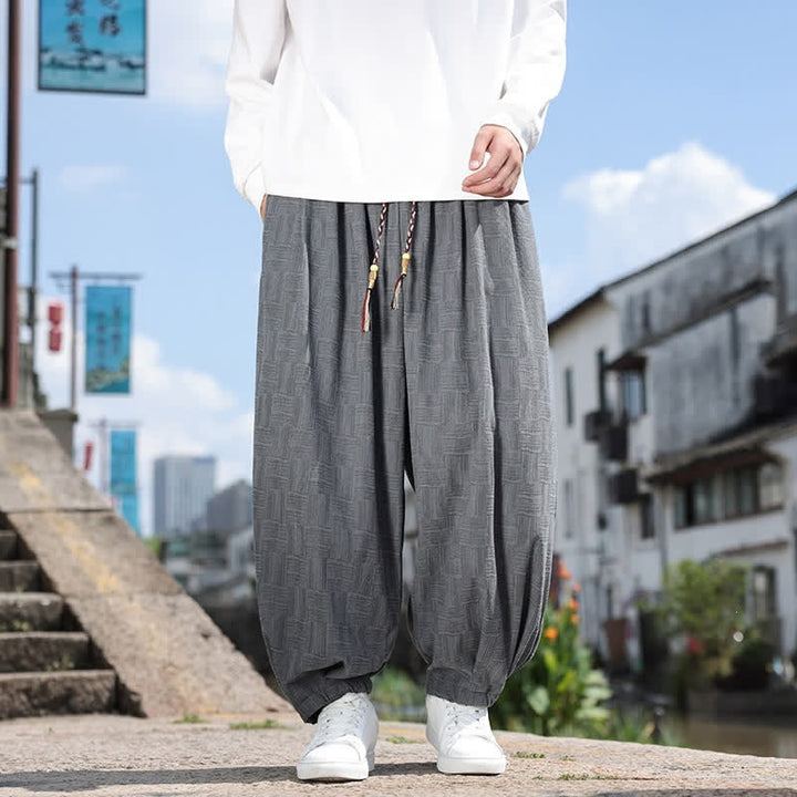 Buddha Stones Fall Winter Casual Vintage Drawstring Geometric Ankle Pants Men's Harem Pants With Pocket - DimGray - US/UK/AU54，EU64 (9XL) - image 10