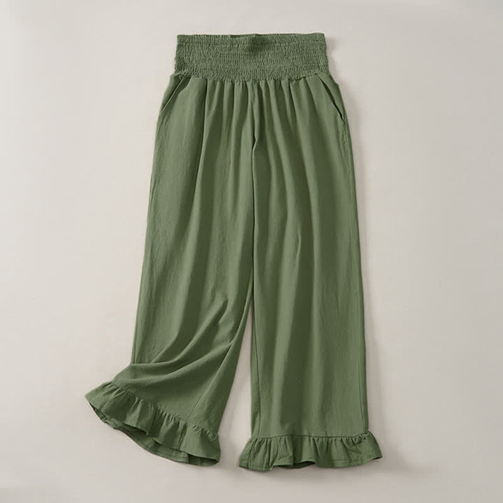 Buddha Stones Spring Summer Casual Boho Solid Ruffled Hems Design Ankle Pants Women's Straight Leg Pants With Pockets - OliveDrab - US12, UK/AU16, EU44 (2XL) - image 18