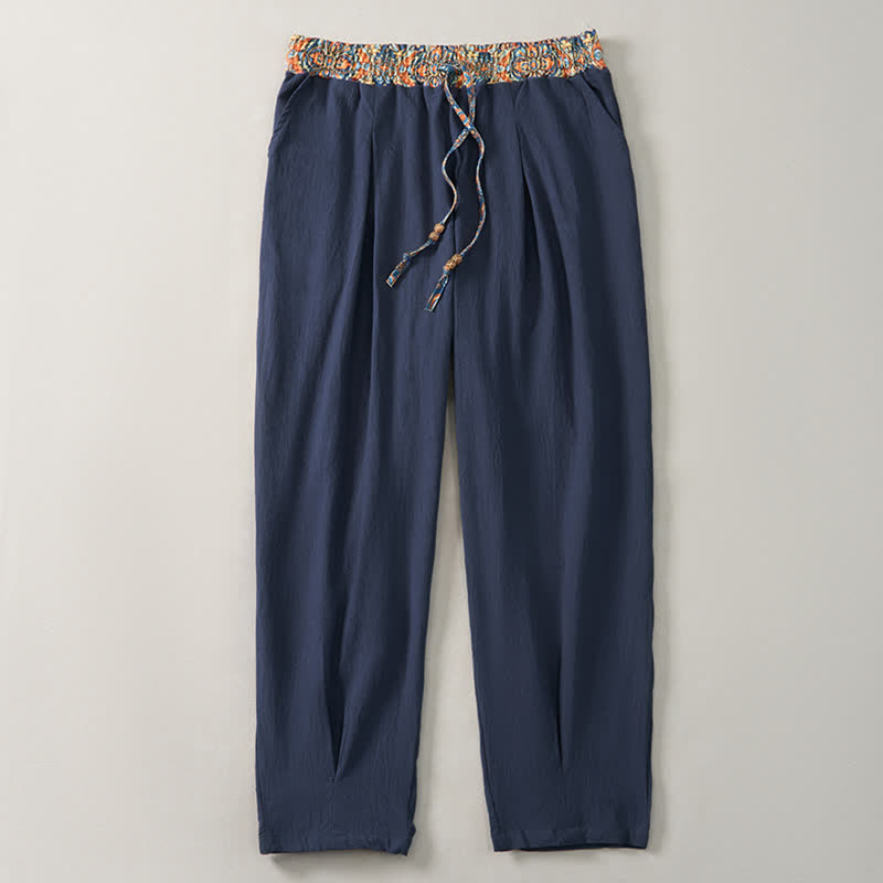 Buddha Stones Spring Summer Casual Boho Drawstring Geometric Elastic Waist Long Pants Men's Tapered Pants With Pockets - image 14