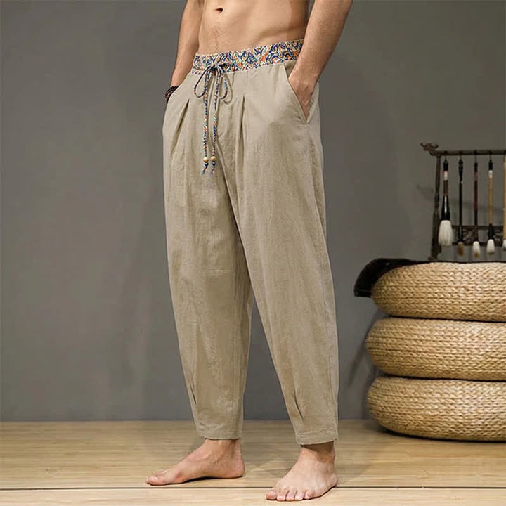 Buddha Stones Spring Summer Casual Boho Drawstring Geometric Elastic Waist Long Pants Men's Tapered Pants With Pockets - image 1