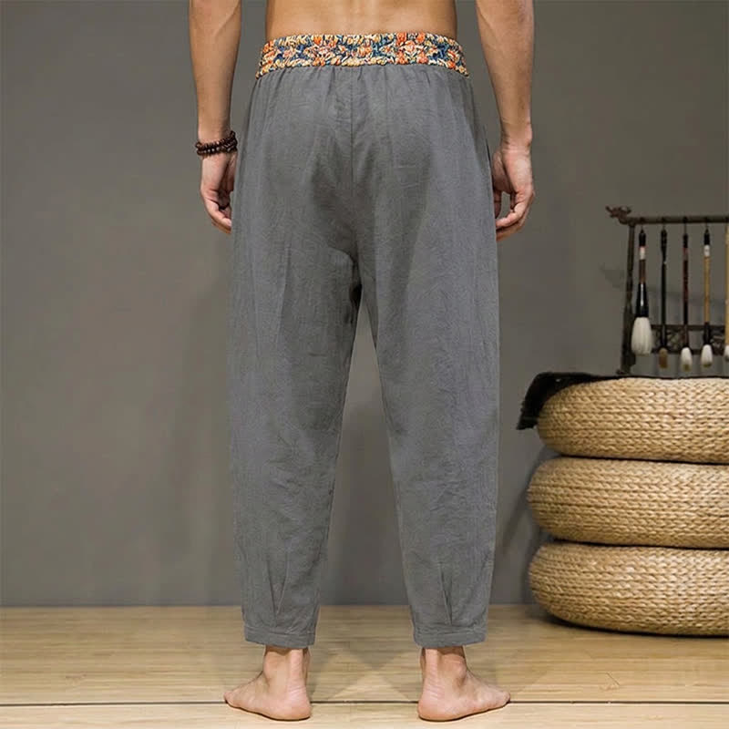Buddha Stones Spring Summer Casual Boho Drawstring Geometric Elastic Waist Long Pants Men's Tapered Pants With Pockets - image 25