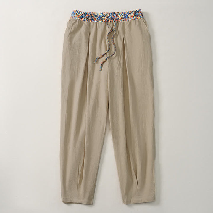 Buddha Stones Spring Summer Casual Boho Drawstring Geometric Elastic Waist Long Pants Men's Tapered Pants With Pockets - image 3