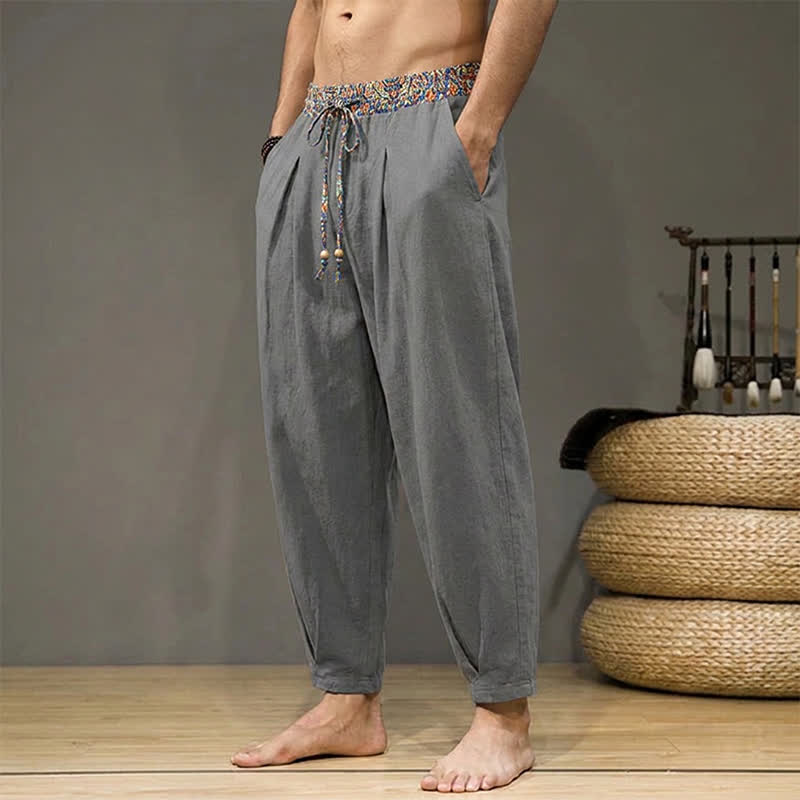 Buddha Stones Spring Summer Casual Boho Drawstring Geometric Elastic Waist Long Pants Men's Tapered Pants With Pockets - image 24