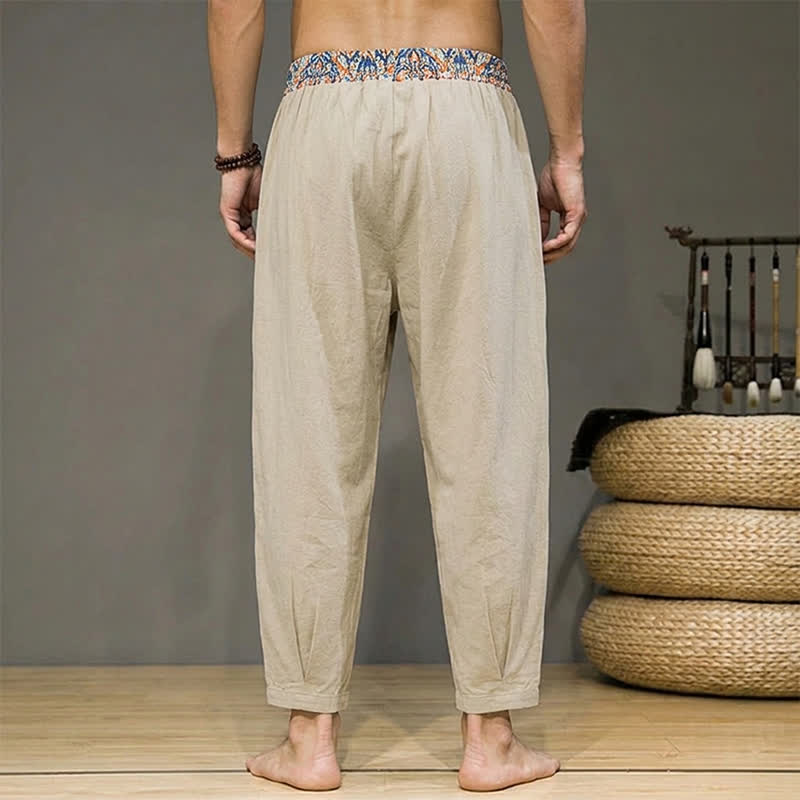 Buddha Stones Spring Summer Casual Boho Drawstring Geometric Elastic Waist Long Pants Men's Tapered Pants With Pockets - image 2