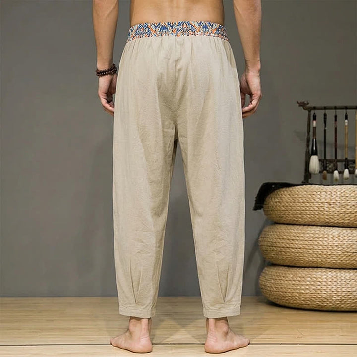Buddha Stones Spring Summer Casual Boho Drawstring Geometric Elastic Waist Long Pants Men's Tapered Pants With Pockets - image 2