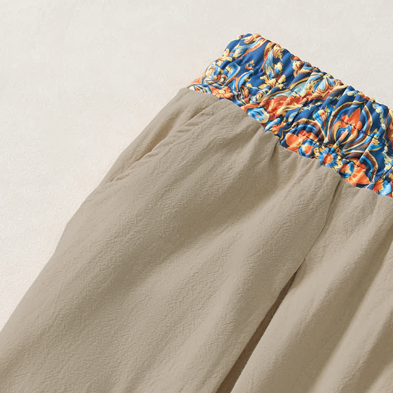 Buddha Stones Spring Summer Casual Boho Drawstring Geometric Elastic Waist Long Pants Men's Tapered Pants With Pockets - image 5