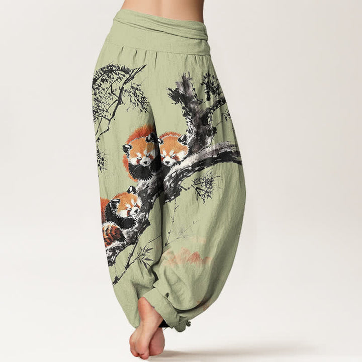 Buddha Stones Cotton Ink Bamboo Red Panda Pattern Women's Elastic Waist Harem Pants - image 7