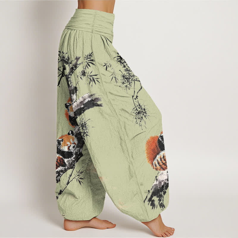 Buddha Stones Cotton Ink Bamboo Red Panda Pattern Women's Elastic Waist Harem Pants - image 6
