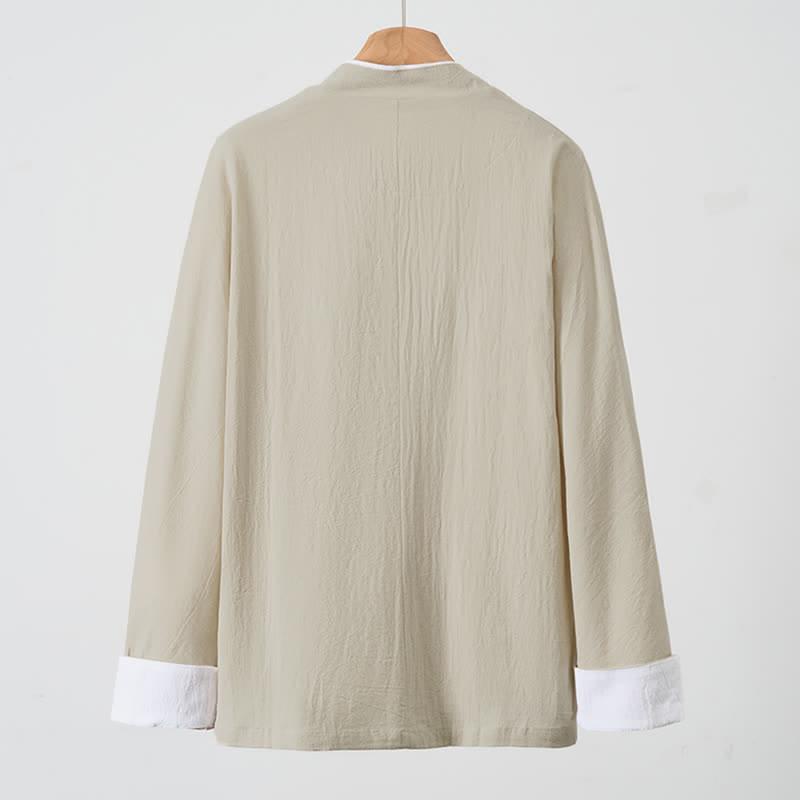 Buddha Stones Spring Fall Vintage Tang Style Frog Button Crane Embroidery Men's Long Sleeve Shirts - image 24