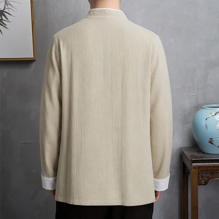 Buddha Stones Spring Fall Vintage Tang Style Frog Button Crane Embroidery Men's Long Sleeve Shirts - image 22