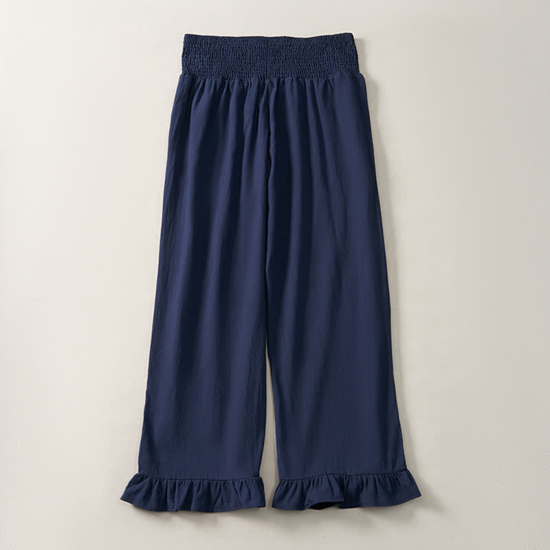 Buddha Stones Spring Summer Casual Boho Solid Ruffled Hems Design Ankle Pants Women's Straight Leg Pants With Pockets - image 1