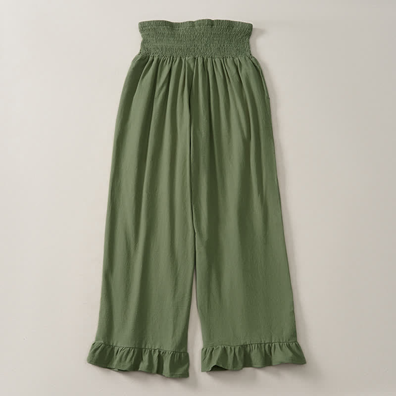 Buddha Stones Spring Summer Casual Boho Solid Ruffled Hems Design Ankle Pants Women's Straight Leg Pants With Pockets - image 20