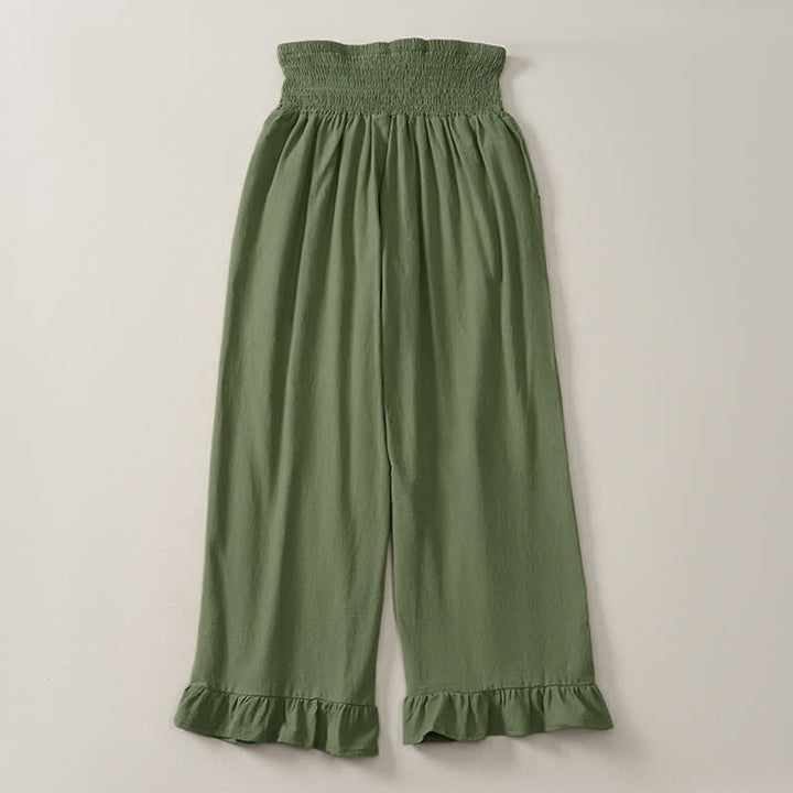 Buddha Stones Spring Summer Casual Boho Solid Ruffled Hems Design Ankle Pants Women's Straight Leg Pants With Pockets - image 20
