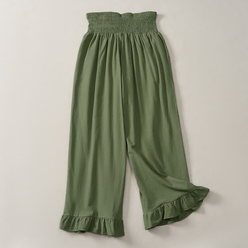 Buddha Stones Spring Summer Casual Boho Solid Ruffled Hems Design Ankle Pants Women's Straight Leg Pants With Pockets - image 19