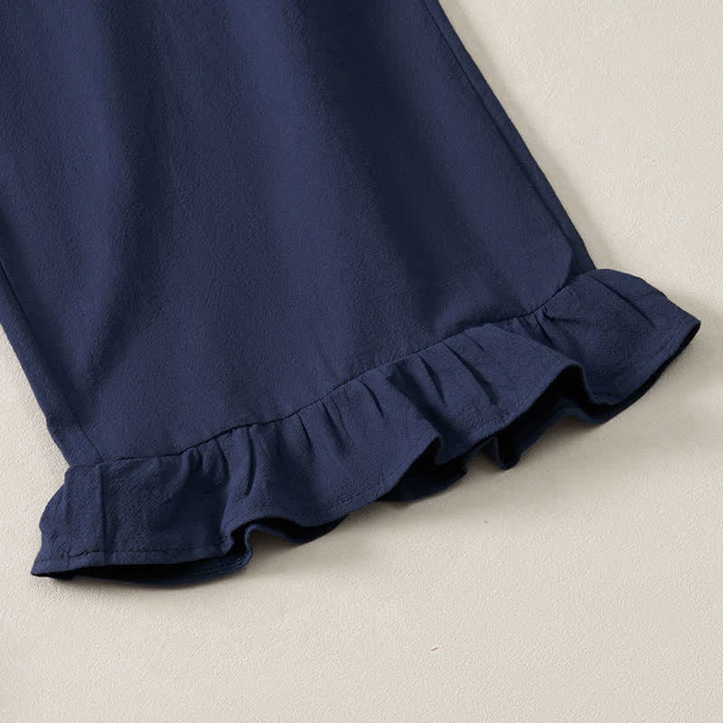 Buddha Stones Spring Summer Casual Boho Solid Ruffled Hems Design Ankle Pants Women's Straight Leg Pants With Pockets - image 6