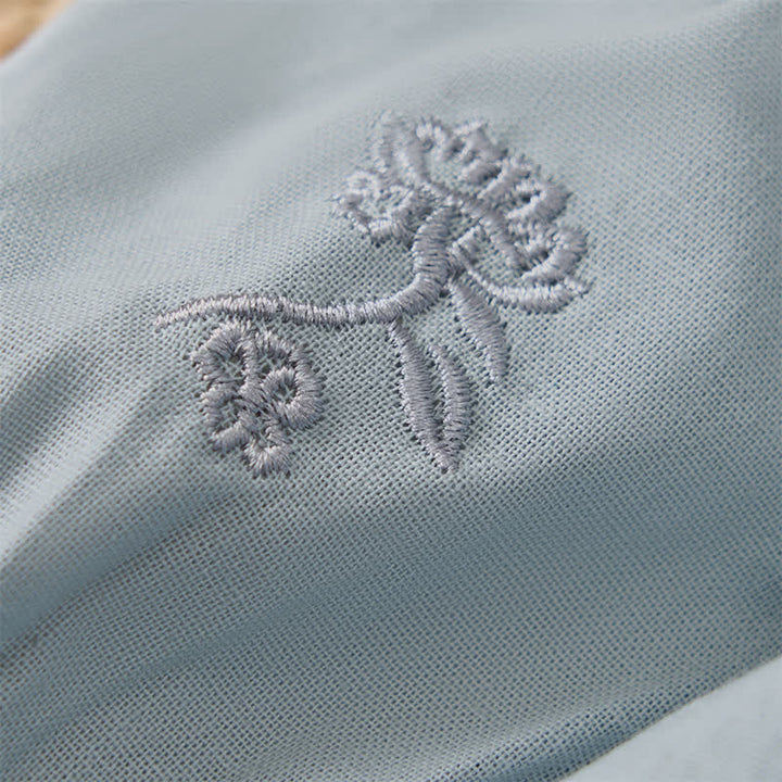 Buddha Stones Summer Vintage Tang Style Frog Button Embroidery Flower Solid Women's Elbow-Length Sleeve Shirts - image 4